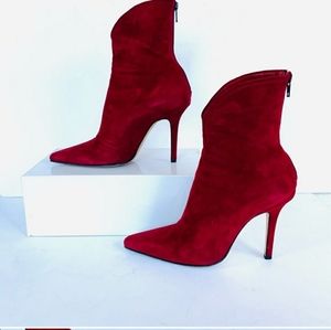 Jimmy Choo Red Suede Heels Booties Sz 38.5
